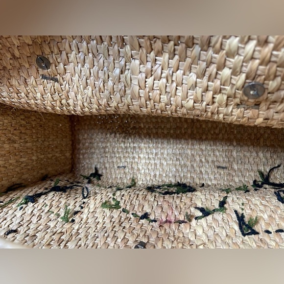 Vintage Straw Travel Bag Woven Tote Rattan Rustic Floral Turnlock Carry All - Picture 4 of 8